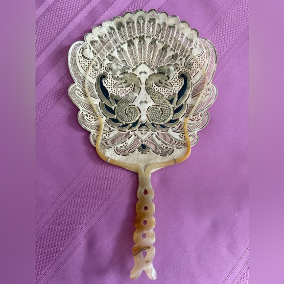Handmade Other - Vintage Hand held Indonesian wayang (shadow) fan featuring peacock motif